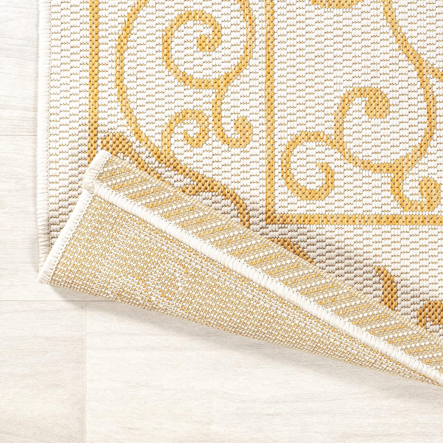 JONATHAN Y SMB106M-4 Charleston Vintage Filigree Textured Weave Indoor Outdoor Area Rug, Classic Traditional Easy-Cleaning,Bedroom,Kitchen,Backyard,Patio,Non Shedding, 4 X 6, Cream/Yellow