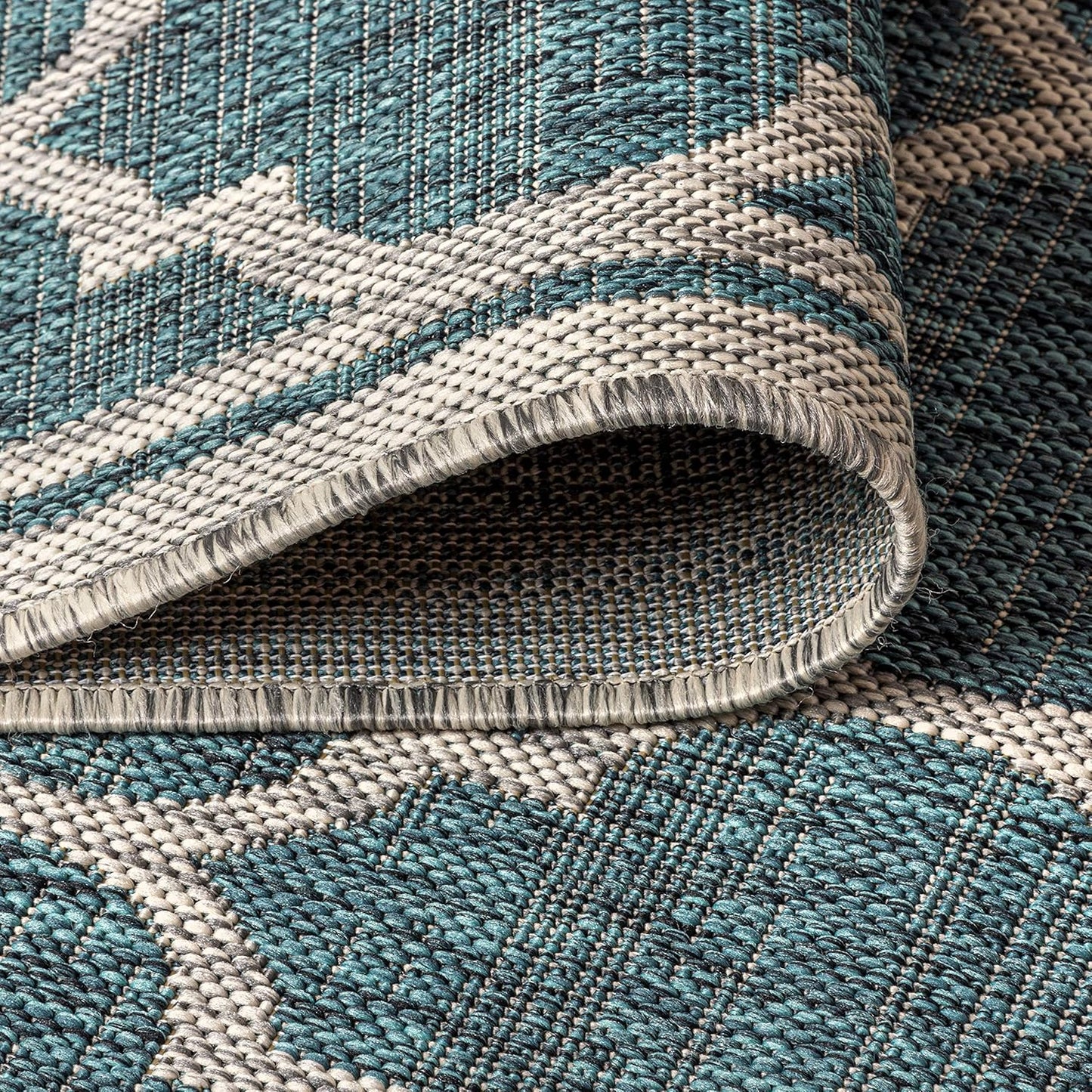 Eyely BMS109E-8TGN Trebol Moroccan Trellis Textured Weave Teal/Gray 8' Octagon Indoor/Outdoor Area Rug, Teal/Gray, 8' Octagon, Indoor/Outdoor, Area Rug