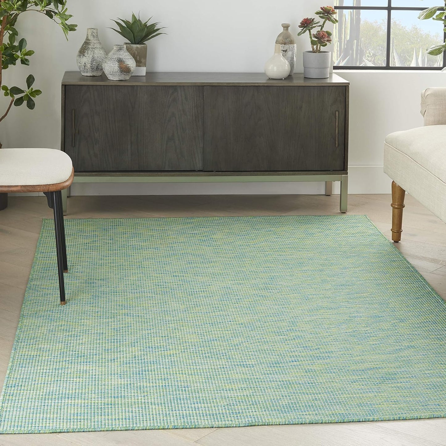 Nourison Positano Indoor/Outdoor Blue/Green 3' x 5' Area Rug, Easy Cleaning, Non Shedding, Bed Room, Living Room, Dining Room, Backyard, Deck, Patio (3x5)