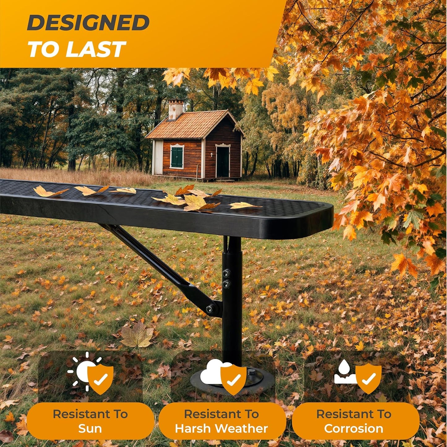 Heavy-Duty Outdoor Metal Bench, Thermoplastic-Coated, Surface, Weatherproof, Commercial-Grade for Parks, Gardens, Patios, Stores & More (8 Ft - Surface, Black)