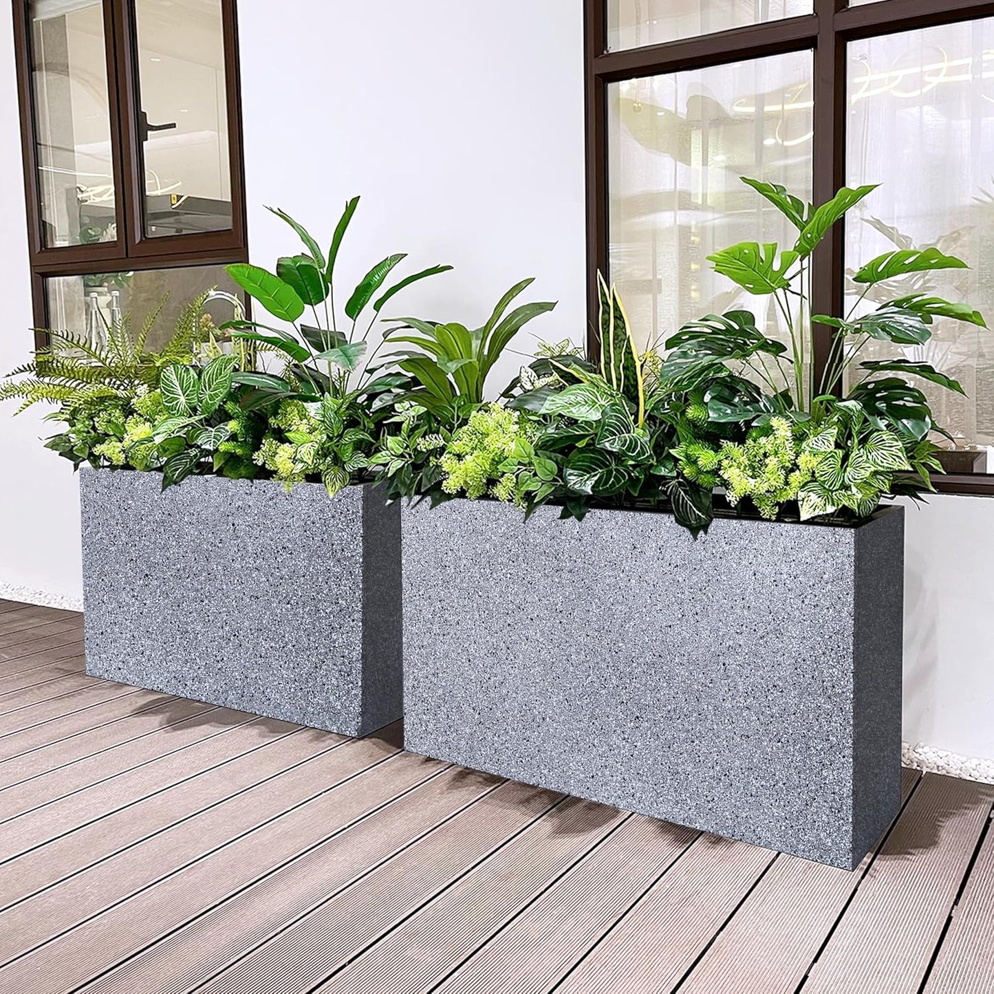 Metal Rectangular Planter Box, Galvanized Steel Tall Planters for Outdoor Plants, 35.5"x 10"x 28" Terrazzo Outdoor Planters for Porch/Patio/Garden