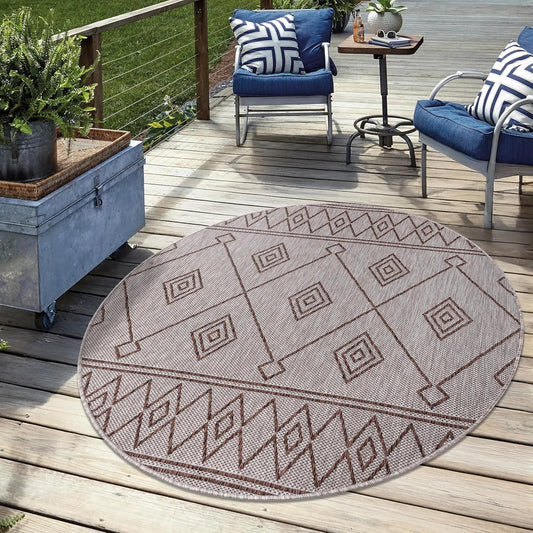 Keen Home Design Terrace Outdoor Round Rug - 5ft Round Washable Indoor/Outdoor Rug for Patio, Kitchen, Balcony, Beach, Garden, Deck and Porch, Size: 5'3" Round
