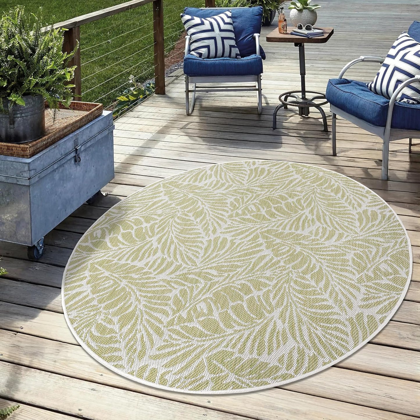 Keen Home Design Terrace Outdoor Round Rug - 5ft Round Washable Indoor/Outdoor Rug for Patio, Kitchen, Balcony, Beach, Garden, Deck and Porch, Size: 5'3" Round