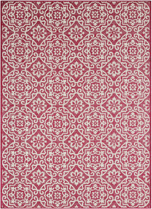 Nicole Miller New York Patio Country Julia Transitional Geometric Indoor/Outdoor Area Rug, Pink/Ivory, 6'6"x9'2"