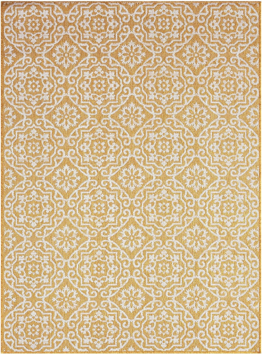 Nicole Miller New York Patio Country Julia Transitional Geometric Indoor/Outdoor Area Rug, Yellow/White, 7'9"x10'2"