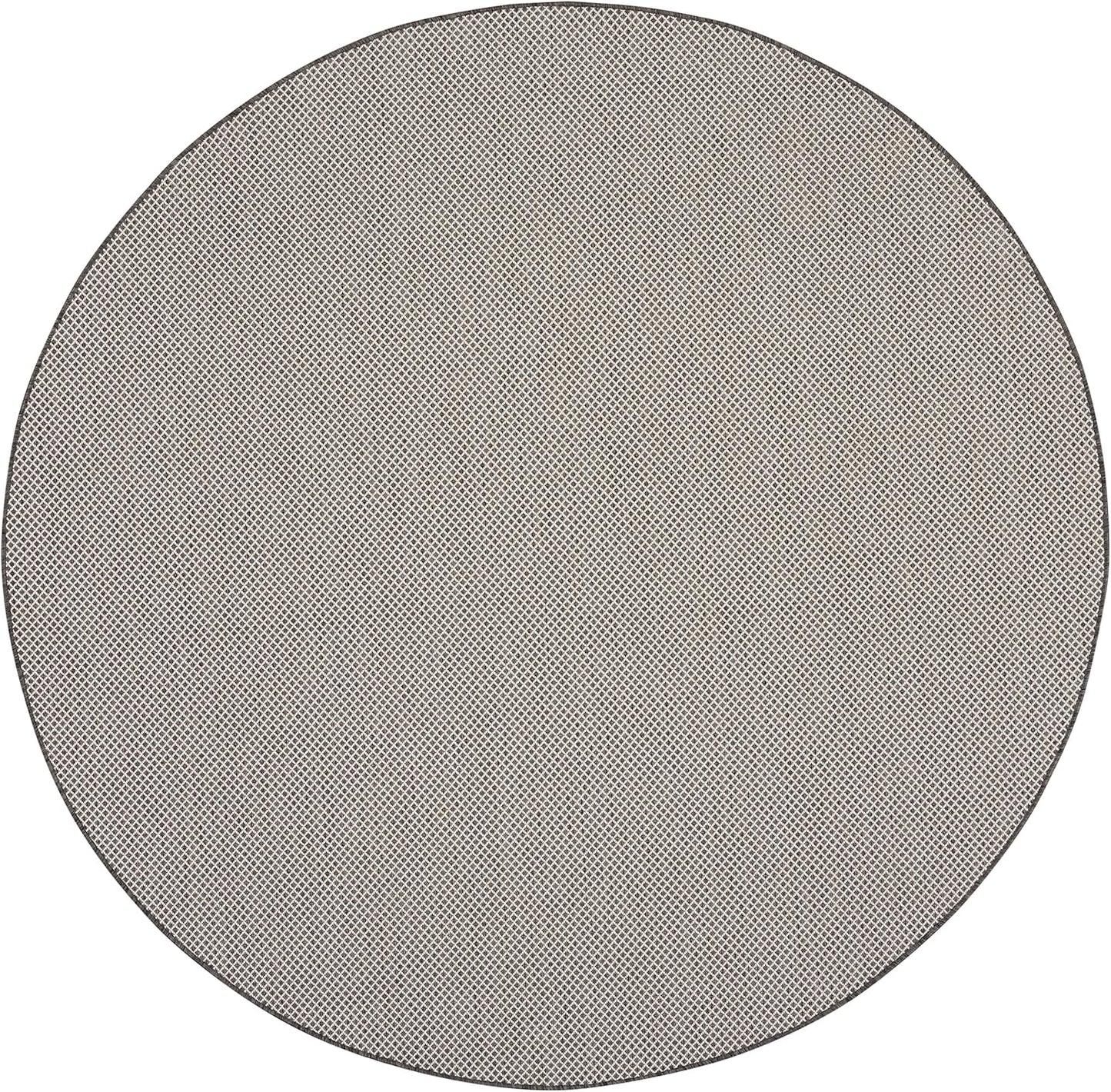 Nourison Home Courtyard 8' x Round Ivory Charcoal Fabric Modern Area Rug (8' Round)