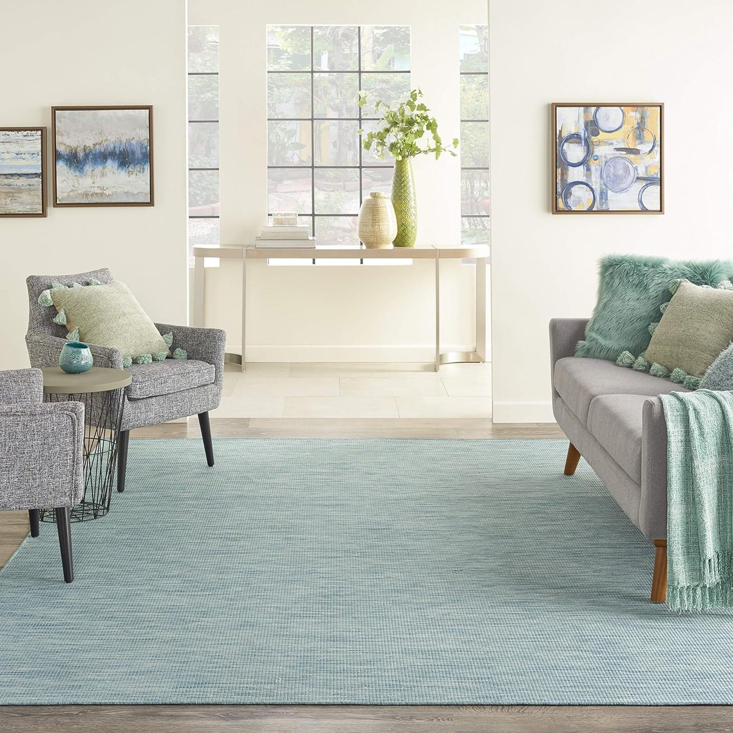 Nourison Home Positano 8' x 10' Aqua Fabric Modern Area Rug (8' x 10')