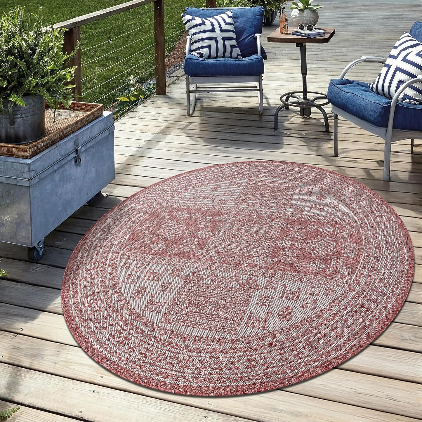 Keen Home Design Terrace Outdoor Round Rug - 5ft Round Washable Indoor/Outdoor Rug for Patio, Kitchen, Balcony, Beach, Garden, Deck and Porch, Size: 5'3" Round