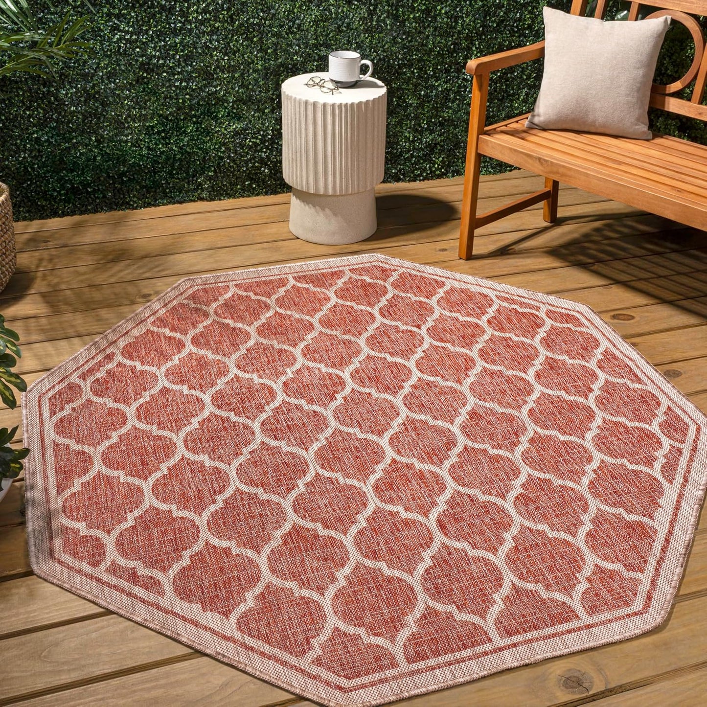 Eyely BMS109C-5TGN Trebol Moroccan Trellis Textured Weave Red/Beige 5' Octagon Indoor/Outdoor Area Rug, Red/Beige, 5' Octagon, Indoor/Outdoor, Area Rug