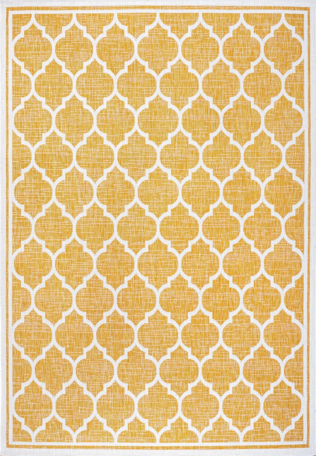 Eyely BMS109F-9 Santa Monica Trebol Moroccan Trellis Textured Weave Indoor/Outdoor Area Rug Coastal;Bohemian, Bedroom, Backyard, Patio, Easy-Cleaning, Non-Shedding, 9 X 12, Yellow/Cream
