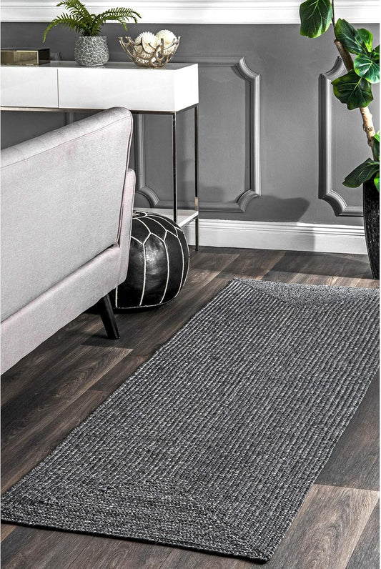nuLOOM 2' x 18' Solid Hand Braided Indoor/Outdoor Area Rug, Pet-Friendly, High Traffic, Weather Resistant, for Patio, Balcony, Bedroom, Living, Dining Room, Wynn Charcoal