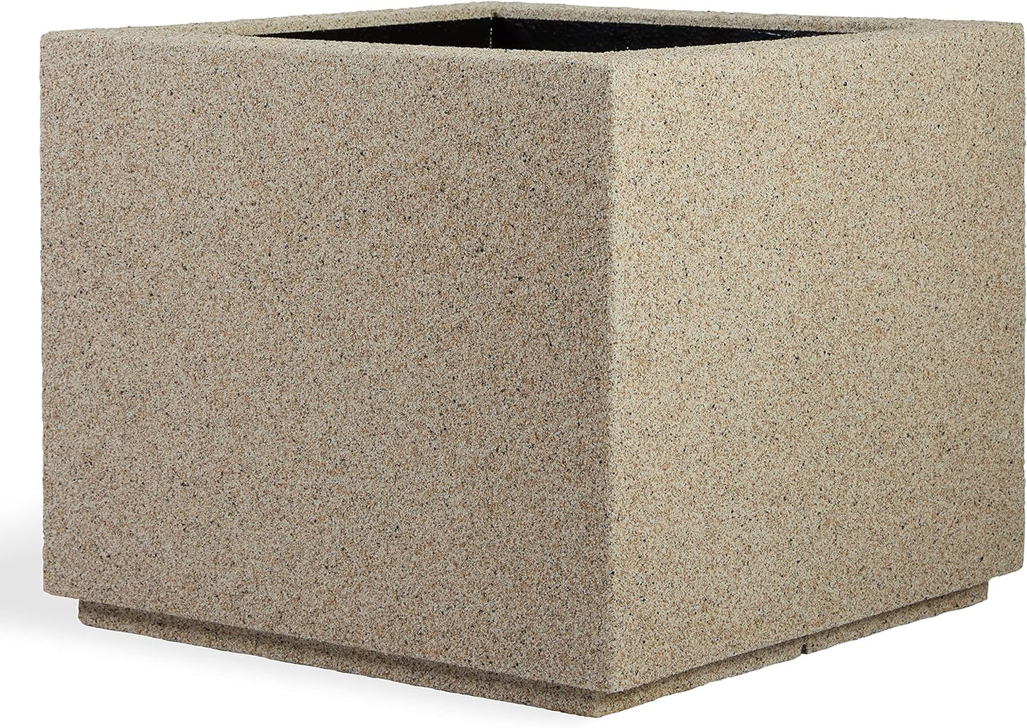 PolyStone Monterray Modern Outdoor/Indoor Square Planter, 23" L x 23" W x 19" H, Lightweight, Heavy Duty, Weather Resistant, Polymer Finish, Commercial Grade and Residential (Sandstone Granite)