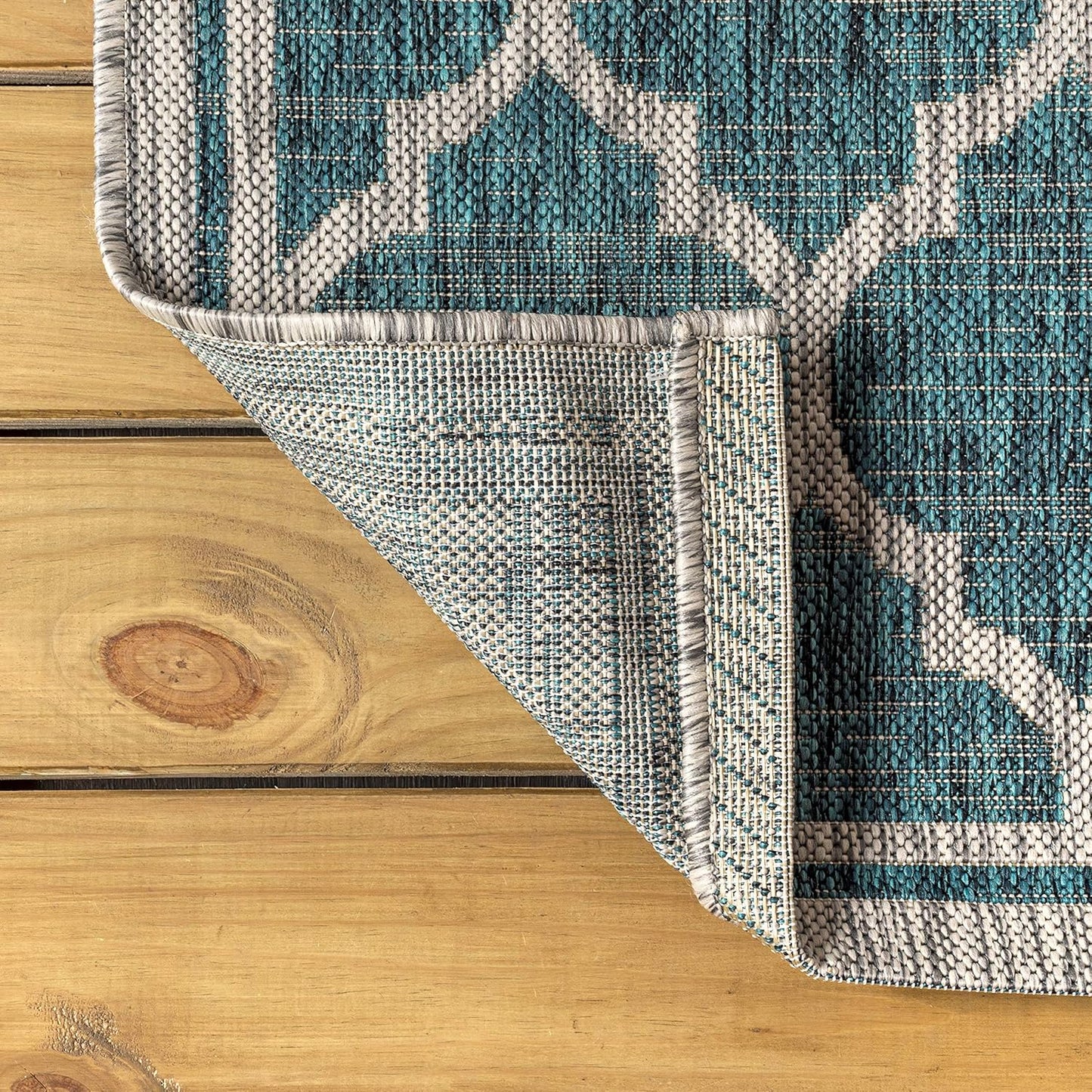 Eyely BMS109E-8TGN Trebol Moroccan Trellis Textured Weave Teal/Gray 8' Octagon Indoor/Outdoor Area Rug, Teal/Gray, 8' Octagon, Indoor/Outdoor, Area Rug