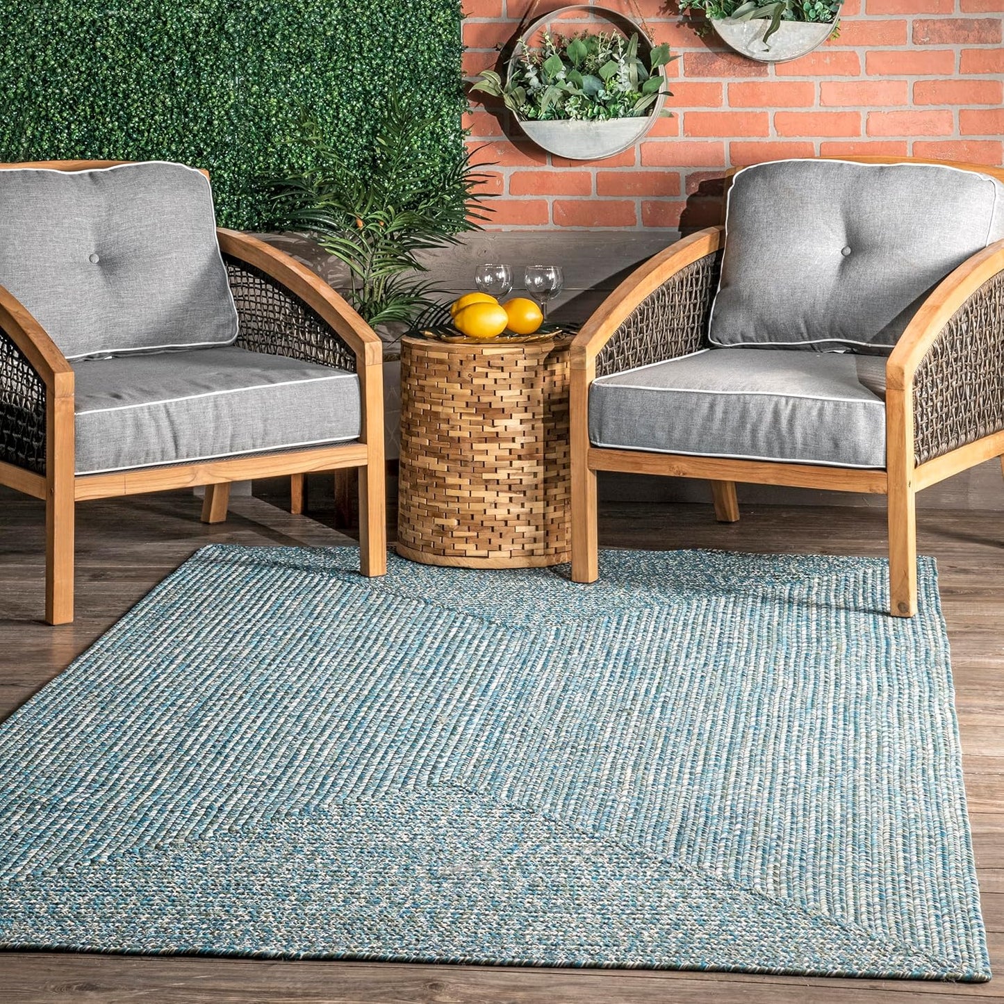 nuLOOM 2' x 8' Solid Hand Braided Indoor/Outdoor Area Rug, Pet-Friendly, High Traffic, Weather Resistant, for Patio, Balcony, Bedroom, Living, Dining Room, Wynn Aqua