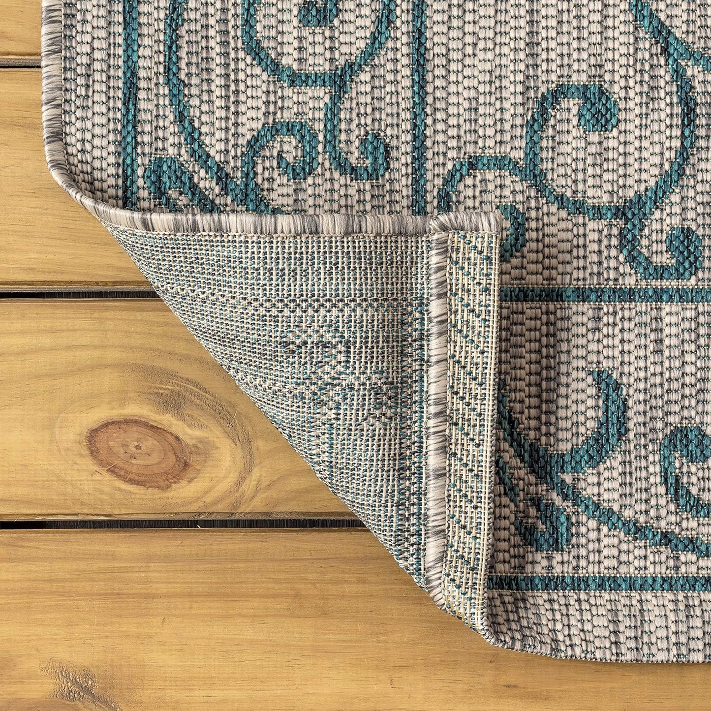JONATHAN Y SMB106E-9SQ Charleston Vintage Filigree Textured Weave Gray/Teal 9' Square Indoor/Outdoor Area Rug, Pet Friendly, Non-Shedding, Stain Resistant, Easy-Cleaning for Backyard, Patio, Porch
