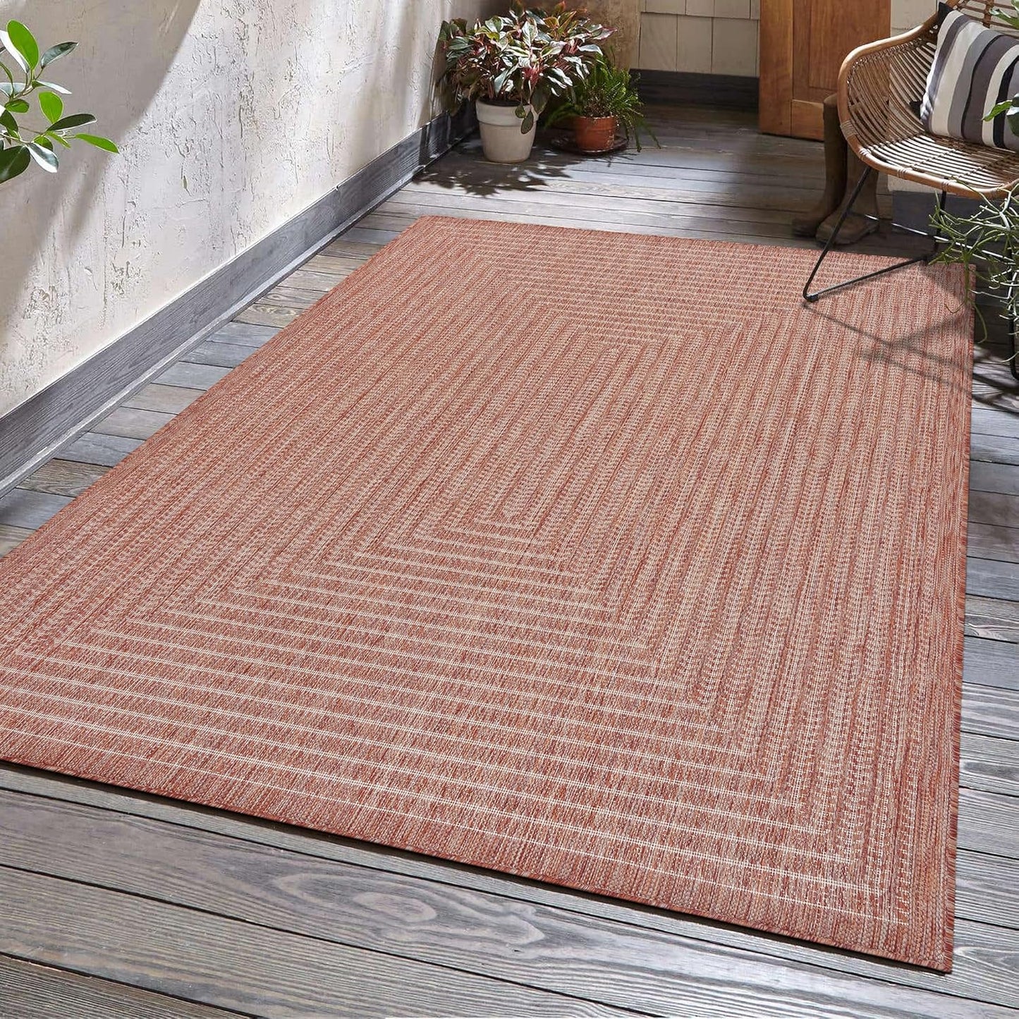 Adiva Rugs Outdoor Indoor Area Rug, Weather Resistant, Easy to Clean, Stain Resistant Floor Mat for Dining Room, Backyard, Deck, Patio (Copper Weiss, 6' x 9')
