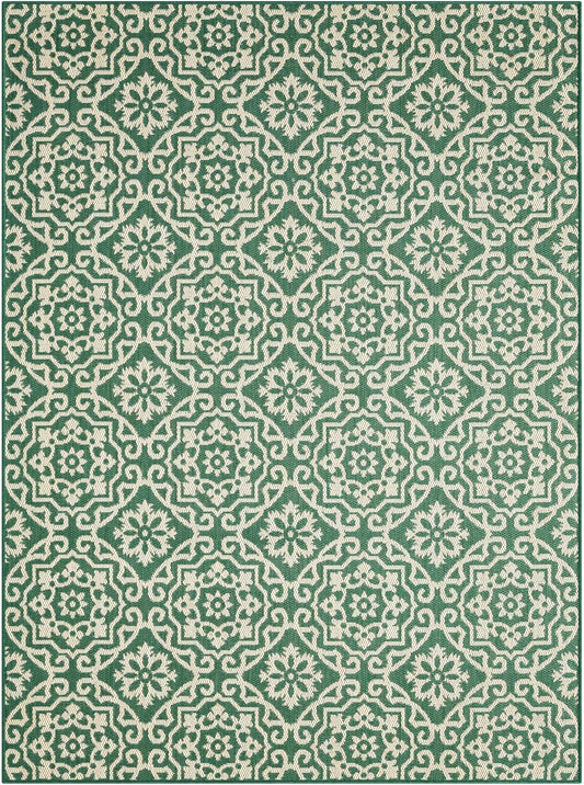 Nicole Miller New York Patio Country Julia Transitional Geometric Indoor/Outdoor Area Rug, Green/Beige, 6'6"x9'2"