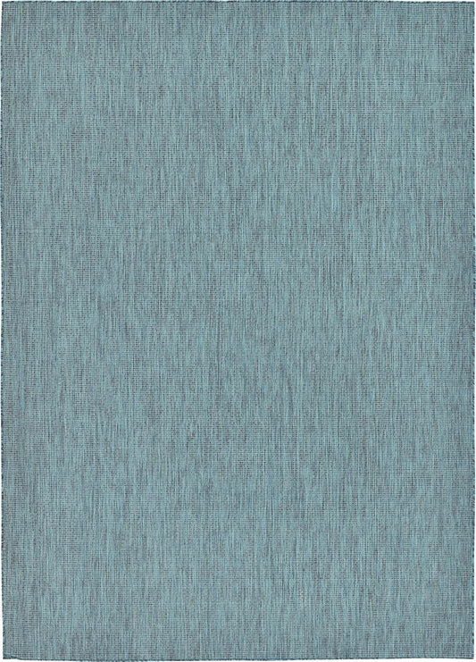 Unique Loom Collection Casual Transitional Solid Heathered Indoor/Outdoor Flatweave Area Rug (8' x 11' 4" Rectangle, Teal/Navy Blue)