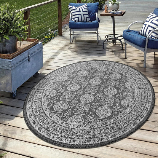 Keen Home Design Terrace Outdoor Round Rug - 5ft Round Washable Indoor/Outdoor Rug for Patio, Kitchen, Balcony, Beach, Garden, Deck and Porch, Size: 5'3" Round