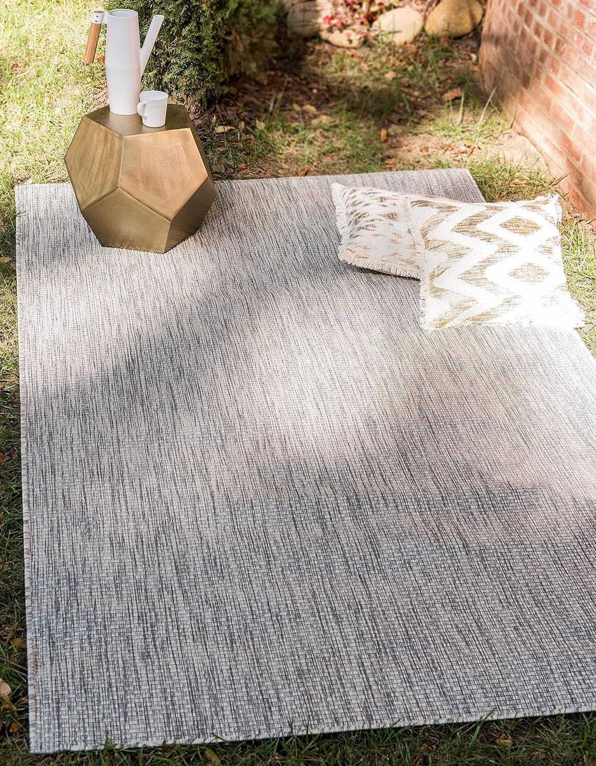 Unique Loom Collection Casual Transitional Solid Heathered Indoor/Outdoor Flatweave Area Rug (5' 3" x 8' Rectangle, Light Gray/Ivory)
