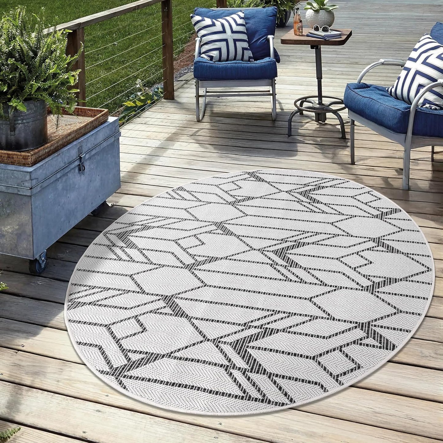 Keen Home Design Terrace Outdoor Round Rug - 5ft Round Washable Indoor/Outdoor Rug for Patio, Kitchen, Balcony, Beach, Garden, Deck and Porch, Size: 5'3" Round