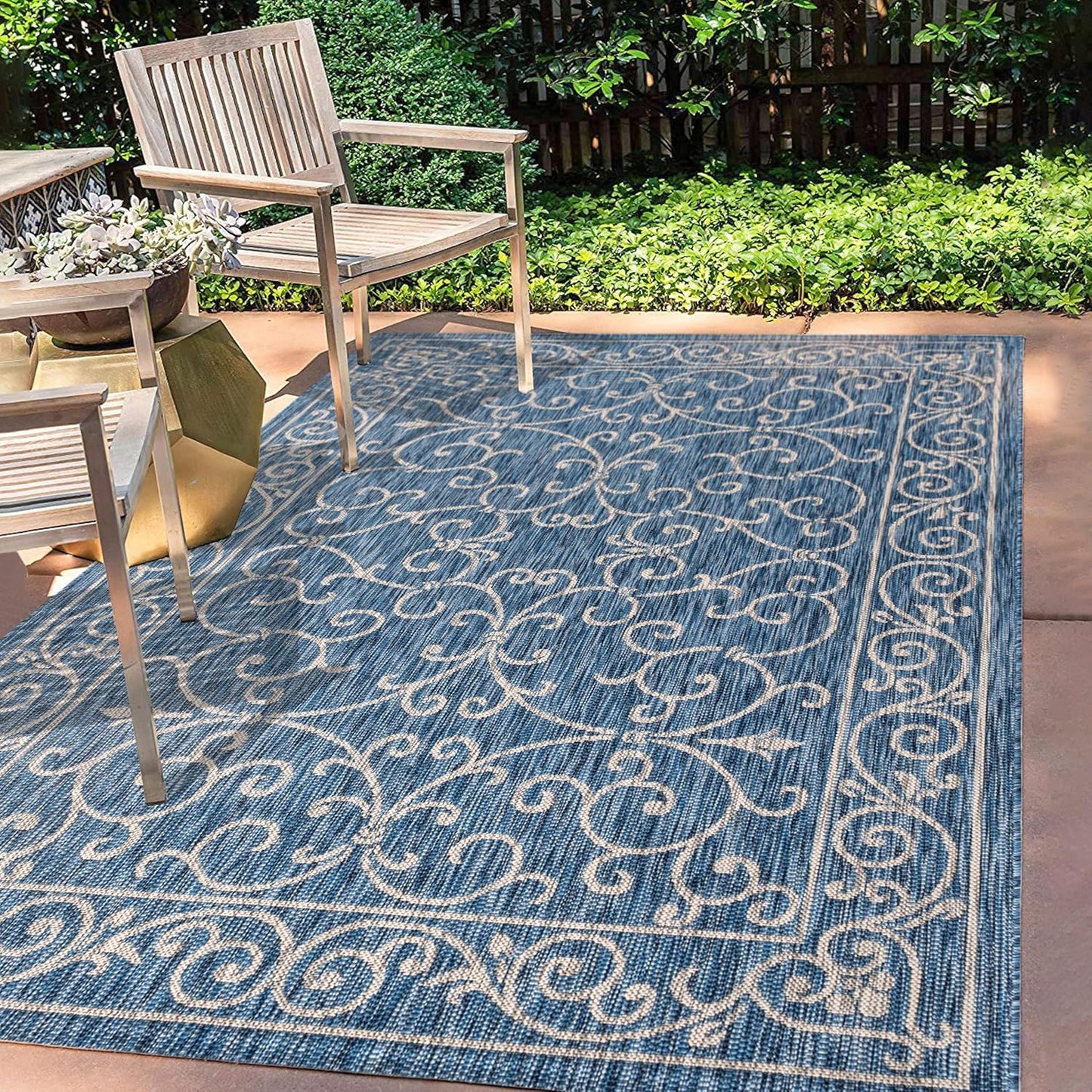 JONATHAN Y SMB106D-5 Charleston Vintage Filigree Textured Weave Indoor/Outdoor Navy/Gray 5 ft. x 8 ft. Area Rug, Classic,Easy Cleaning,HighTraffic,LivingRoom,Backyard, Non Shedding