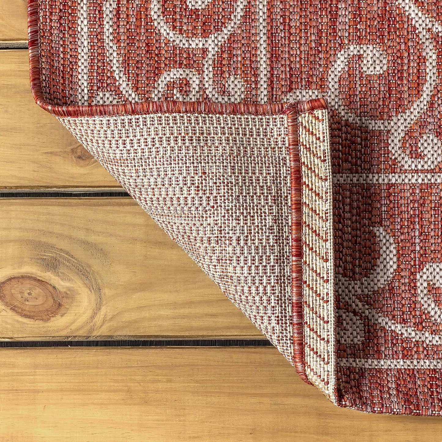 JONATHAN Y SMB106B-9R Charleston Vintage Filigree Textured Weave Red/Beige 9' Round Indoor/Outdoor Area Rug, Pet Friendly, Non-Shedding, Stain Resistant, Easy-Cleaning for Backyard, Patio, Porch