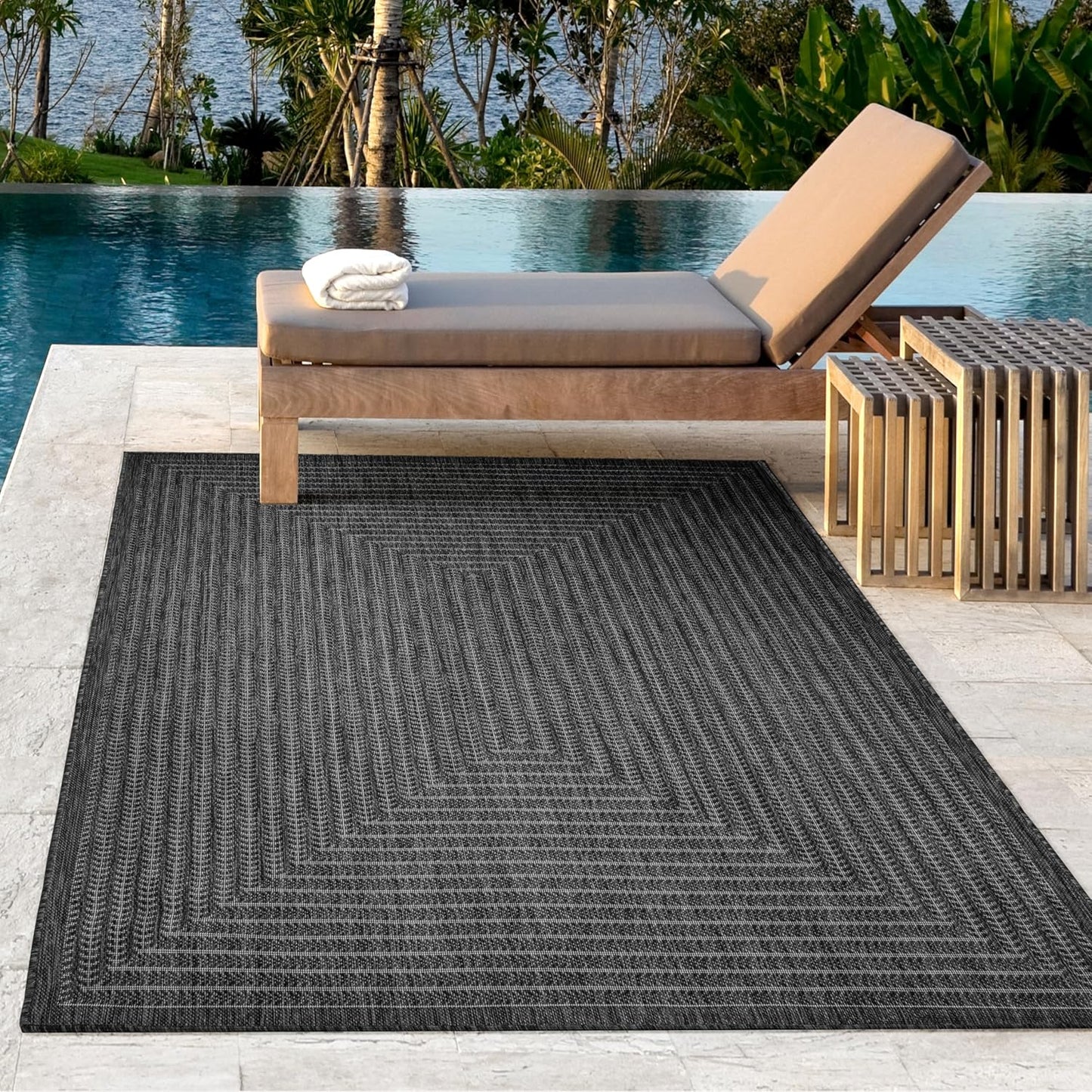 Adiva Rugs Outdoor Indoor Area Rug, Weather Resistant, Easy to Clean, Stain Resistant Floor Mat for Dining Room, Backyard, Deck, Patio (Pebble Weiss, 5' x 7')