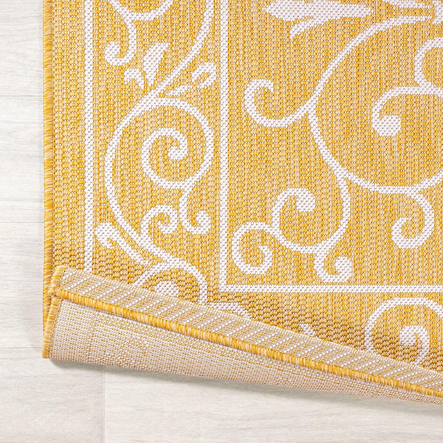 JONATHAN Y SMB106L-8 Charleston Vintage Filigree Textured Weave Indoor Outdoor Area Rug, Classic Traditional Easy-Cleaning,Bedroom,Kitchen,Backyard,Patio,Non Shedding, 8 X 10, Yellow/Cream