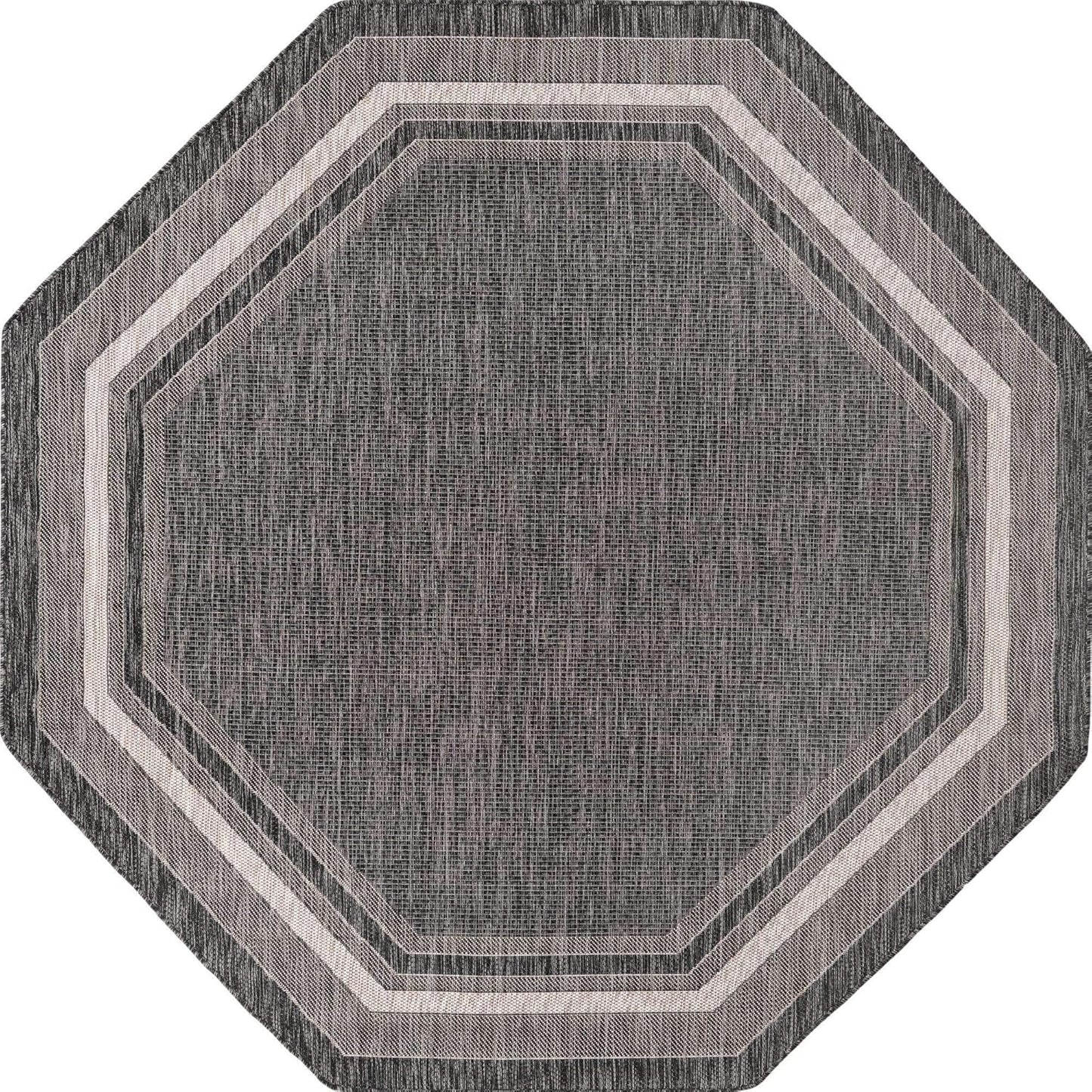 Unique Loom Outdoor Border Collection Area Rug - Soft Border (7' 10" Octagon, Black/ Ivory)