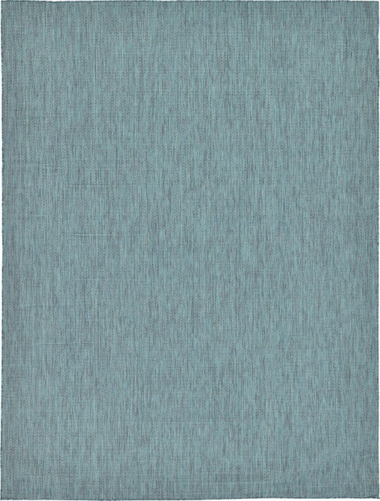 Unique Loom Collection Casual Transitional Solid Heathered Indoor/Outdoor Flatweave Area Rug (9' x 12' Rectangle, Teal/Navy Blue)
