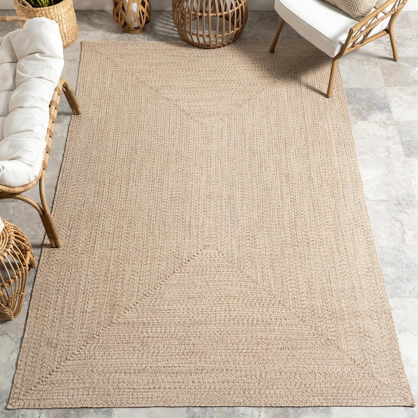 nuLOOM Oval 3' x 5' Solid Hand Braided Indoor/Outdoor Area Rug, Pet-Friendly, High Traffic, Weather Resistant, for Patio, Balcony, Bedroom, Living, Dining Room, Wynn Tan