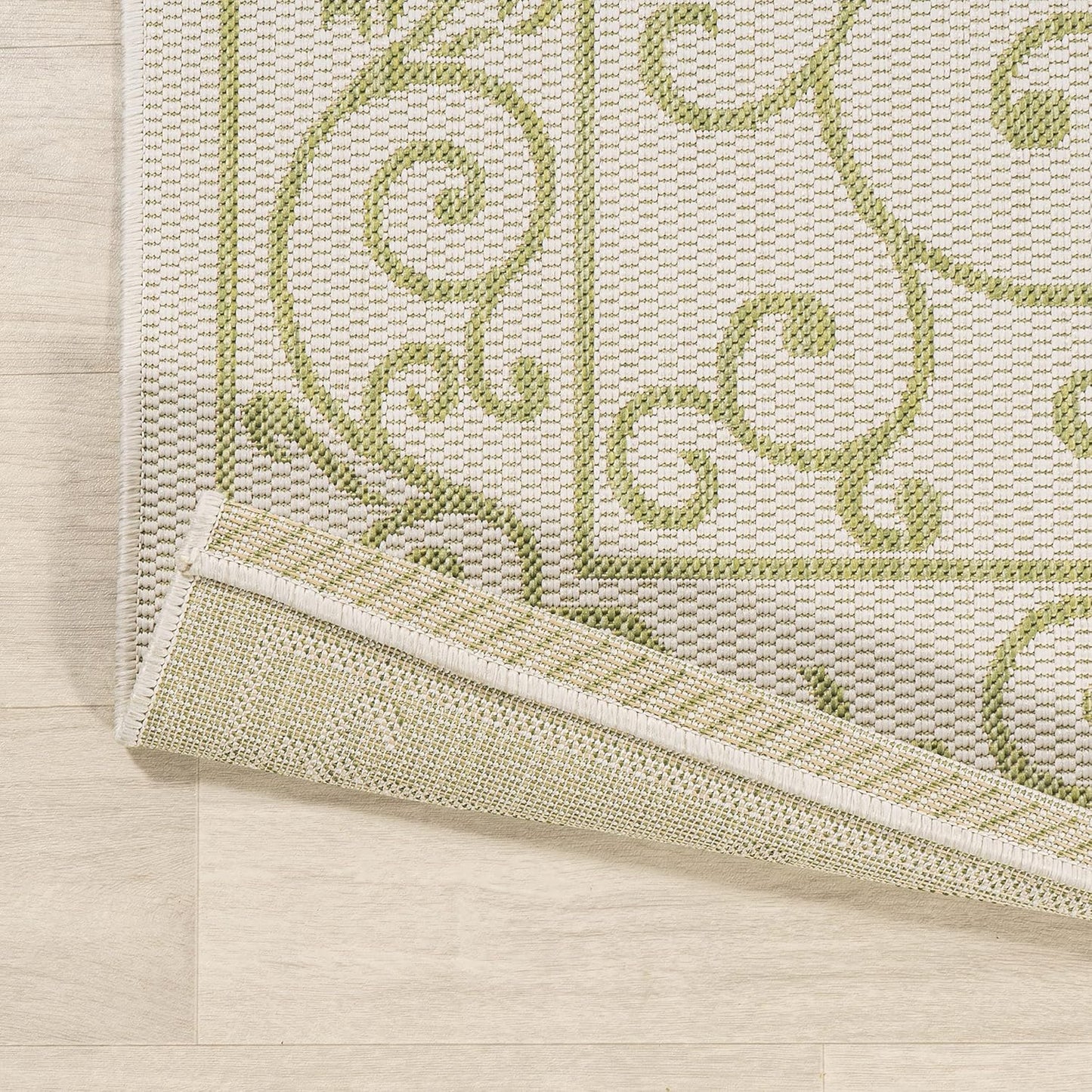 JONATHAN Y SMB106I-3 Charleston Vintage Filigree Textured Weave Indoor Outdoor Area Rug, Coastal,Traditional,Transitional Easy Clean,Bedroom,Kitchen,Backyard,Patio, Non-Shed, Cream/Green, 3 X 5