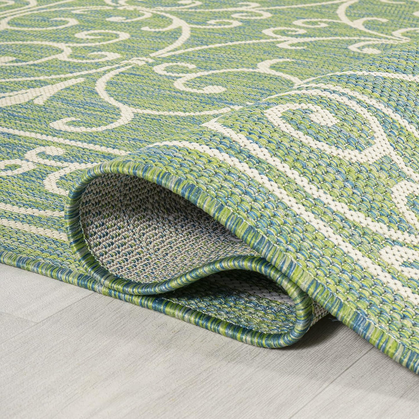 JONATHAN Y SMB106K-5 Charleston Vintage Filigree Textured Weave Indoor Outdoor Area Rug, Classic Traditional Easy-Cleaning,Bedroom,Kitchen,Backyard,Patio,Non Shedding, 5 X 8, Green/Ivory