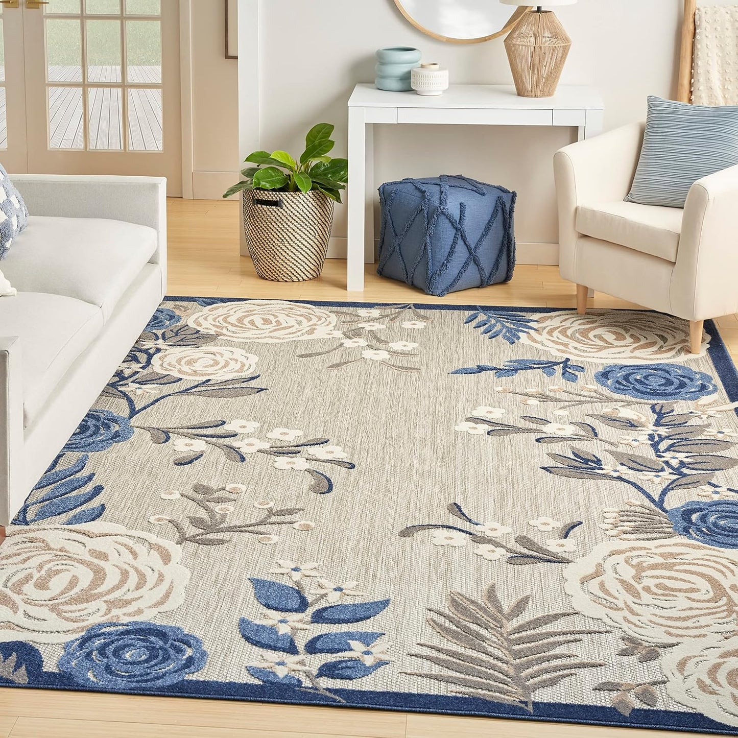 Nourison Home Aloha Indoor/Outdoor Blue/Grey 7'10" x 10'6" AreaRug, EasyCleaning, Non Shedding, Bed Room, Living Room, Dining Room, Kitchen (8x11)