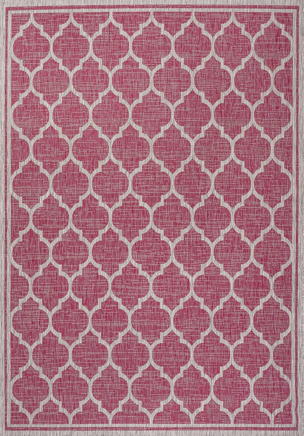 Eyely BMS109H-3 Santa Monica Trebol Moroccan Trellis Textured Weave Indoor/Outdoor Area Rug Coastal;Bohemian, Bedroom, Backyard, Patio, Easy-Cleaning, Non-Shedding, 3 X 5, Fuchsia/Light Gray