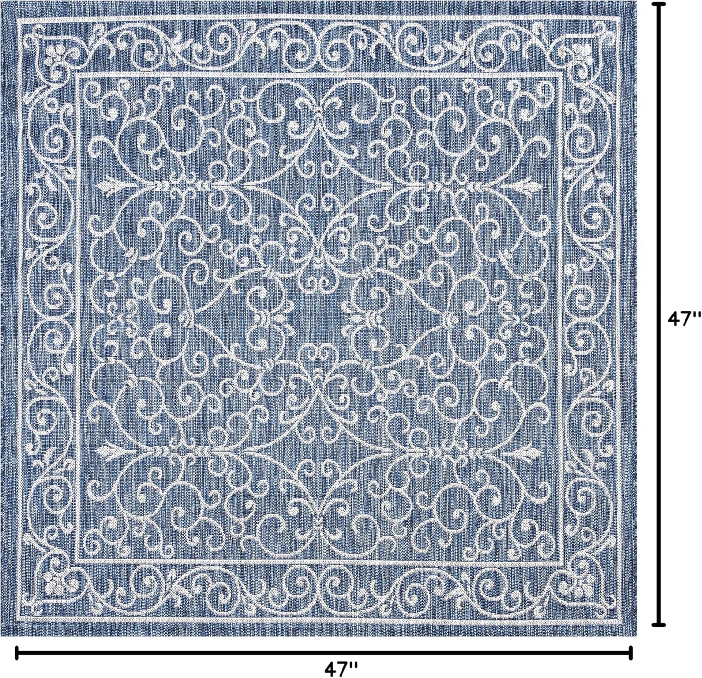 JONATHAN Y SMB106D-4SQ Charleston Vintage Filigree Textured Weave Navy/Gray 4' Square Indoor/Outdoor Area Rug, Pet Friendly, Non-Shedding, Stain Resistant, Easy-Cleaning for Backyard, Patio, Porch