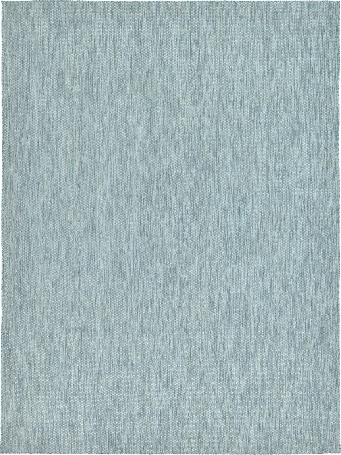 Unique Loom Collection Casual Transitional Solid Heathered Indoor/Outdoor Flatweave Area Rug (9' x 12' Rectangle, Aquamarine/Ivory)