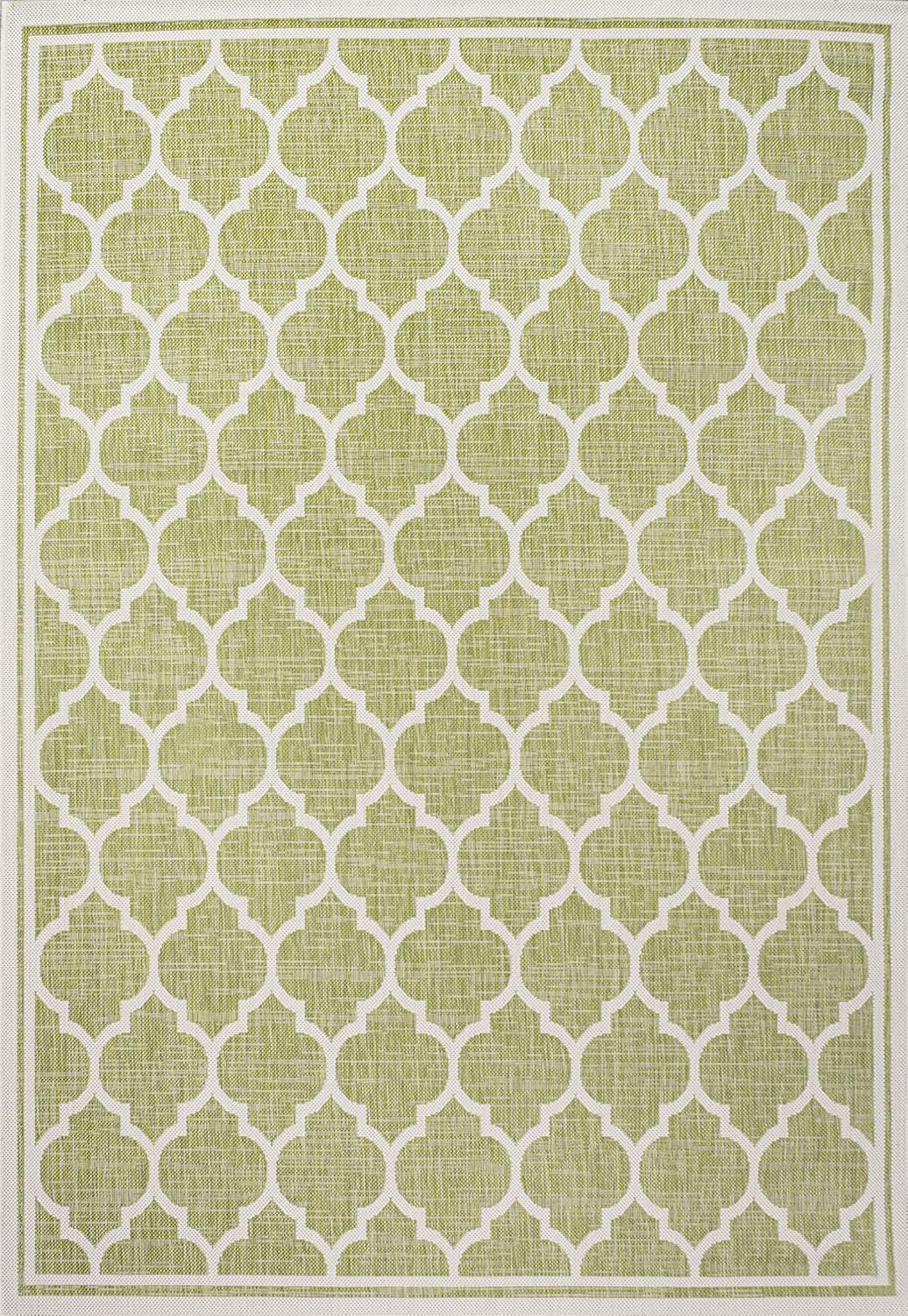 Eyely BMS109G-4 Santa Monica Trebol Moroccan Trellis Textured Weave Indoor/Outdoor Area Rug Coastal;Bohemian, Bedroom, Backyard, Patio, Easy-Cleaning, Non-Shedding, 4 X 6, Green/Cream