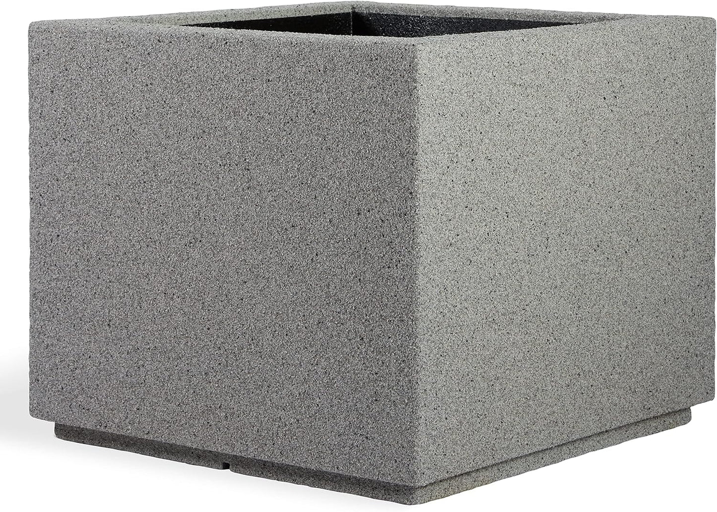 PolyStone Monterray Modern Outdoor/Indoor Square Planter, 23" L x 23" W x 19" H, Lightweight, Heavy Duty, Weather Resistant, Polymer Finish, Commercial Grade and Residential (Gray Granite)