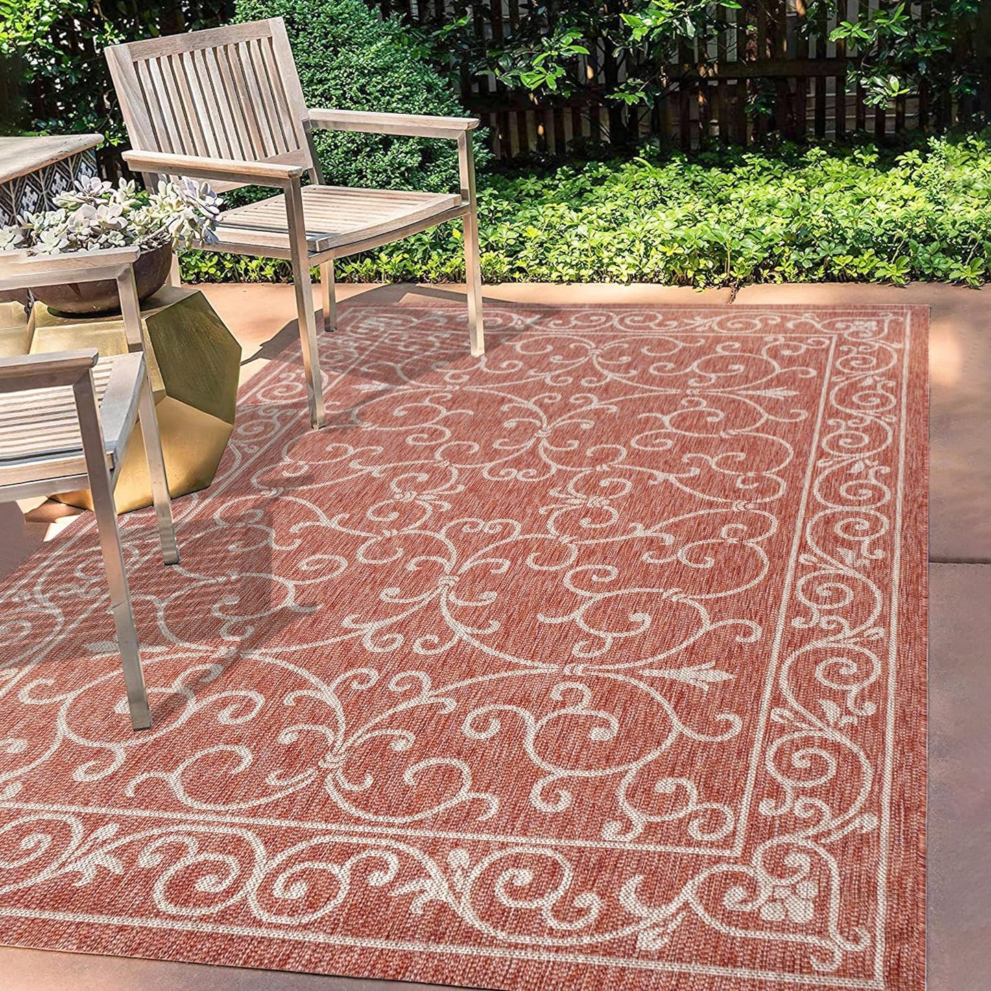 JONATHAN Y SMB106B-6 Charleston Vintage Filigree Textured Weave Red/Beige 6 ft. x 9 ft. Indoor/Outdoor Area Rug, Pet Friendly, Non-Shedding, Stain Resistant, Easy-Cleaning for Backyard, Patio, Porch
