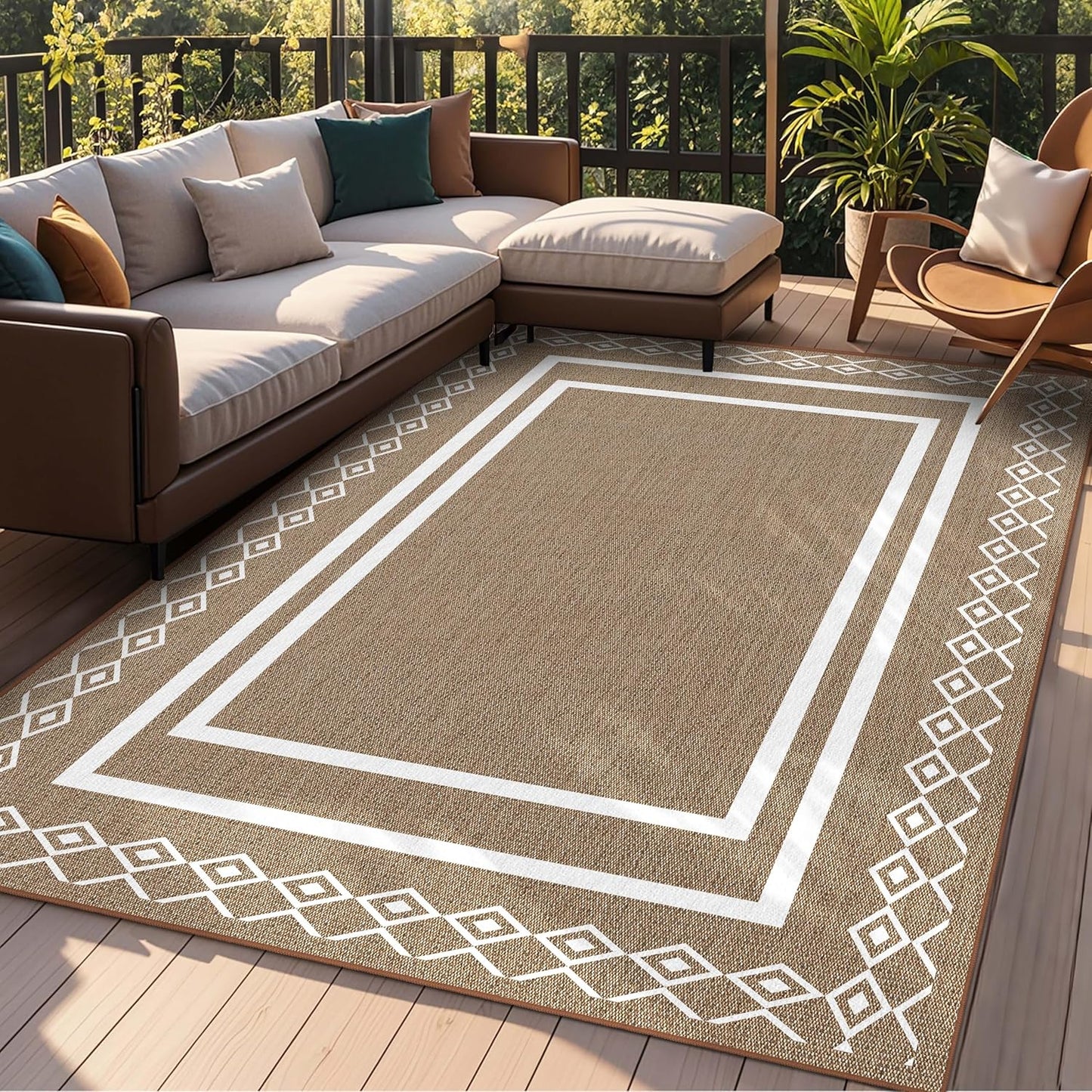 Outdoor Patio Rug, Outside Rectangular Carpet, Moroccan Geometric Rugs, Washable Large Indoor Outdoor Rug Mats for RV, Picnic, Backyard, Deck, Balcony, Porch, Beach 5'x8'