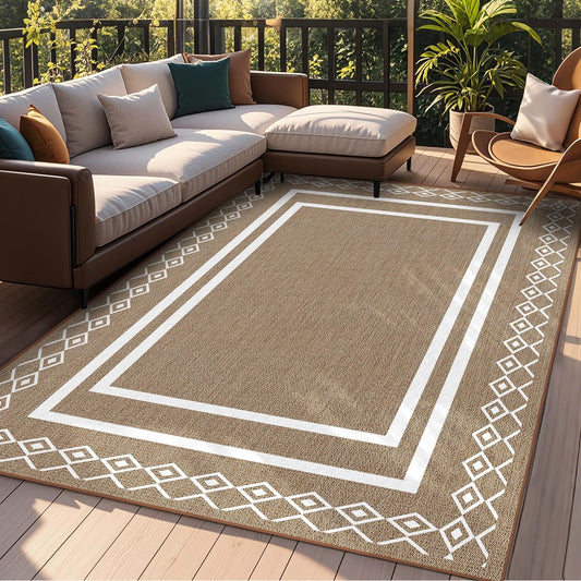 Outdoor Patio Rug, Outside Rectangular Carpet, Moroccan Geometric Rugs, Washable Large Indoor Outdoor Rug 6x9 Mats for RV, Picnic, Backyard, Deck, Balcony, Porch, Beach