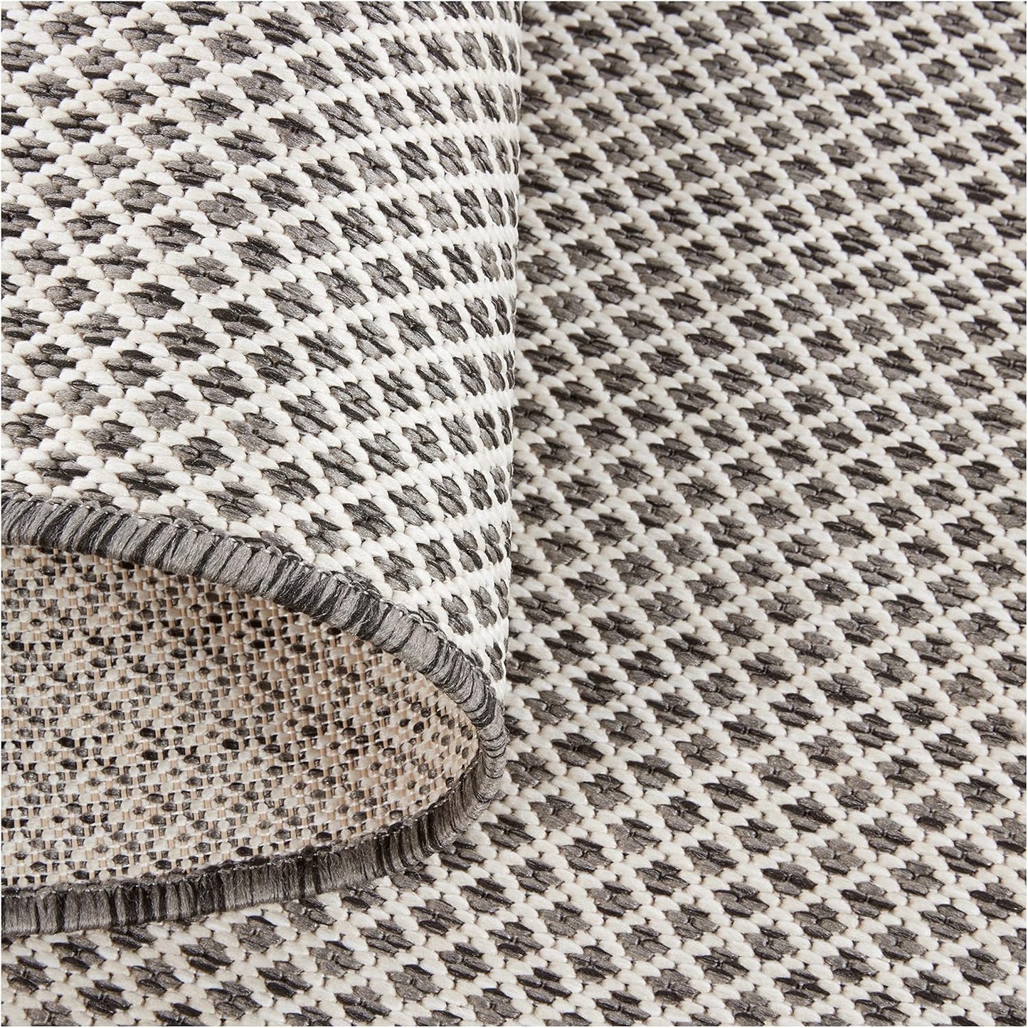 Nourison Courtyard Indoor/Outdoor Ivory Charcoal 3' x 5' Area Rug, Geometric, Easy Cleaning, Non Shedding, Bed Room, Living Room, Dining Room, Deck, Patio, Backyard (3x5)