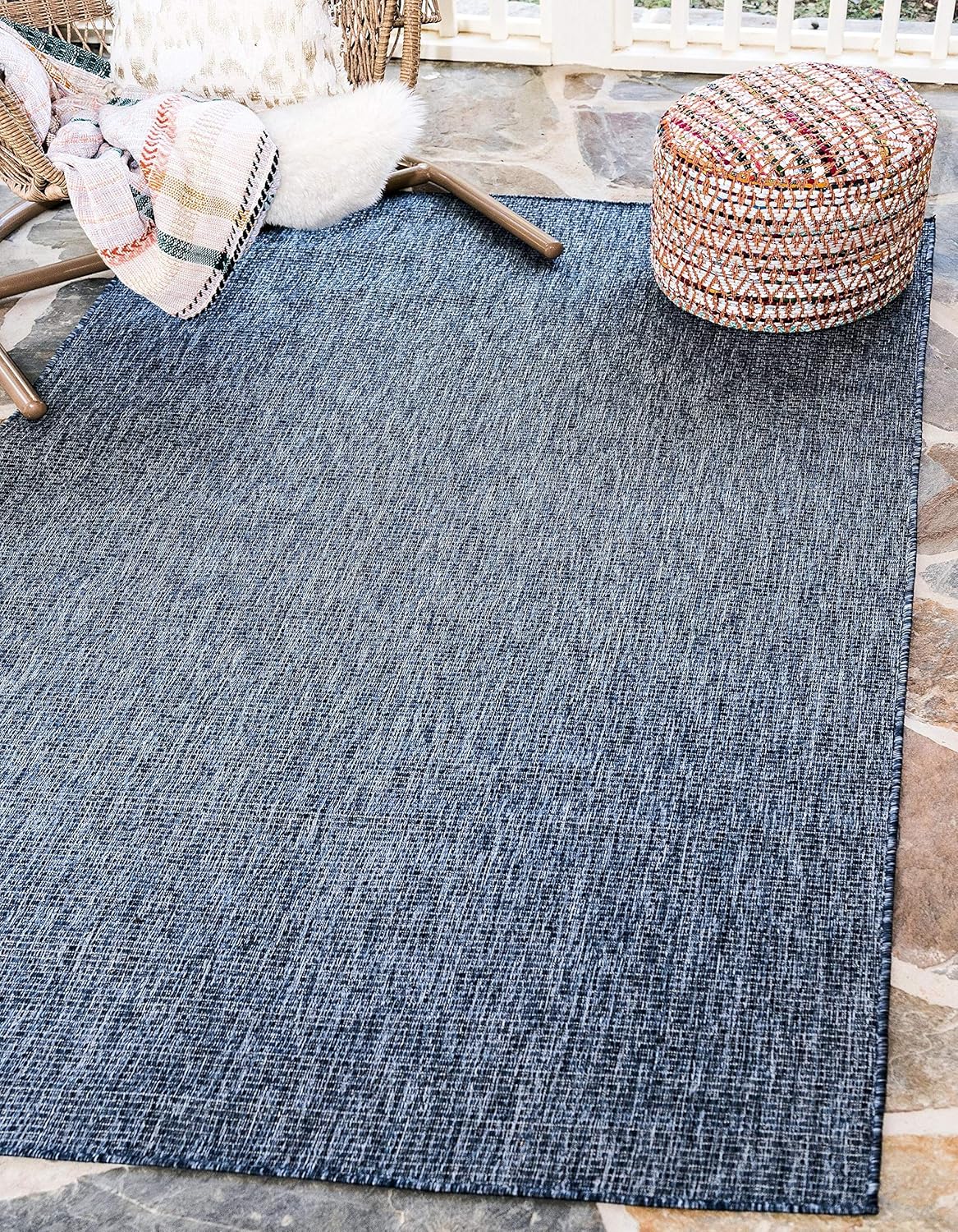 Unique Loom Collection Casual Transitional Solid Heathered Indoor/Outdoor Flatweave Area Rug (5' 3" x 8' Rectangle, Blue/Navy Blue)